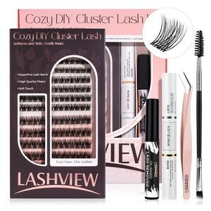 LASHVIEW Cozy DIY Cluster Lash Extension Kit Bond & Lock, Remover, Brush